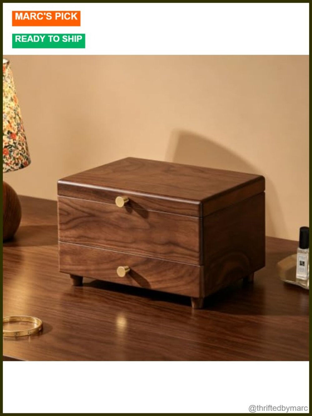 Solid Black Walnut Wooden Jewelry Box 3 Layer Organizer for Women